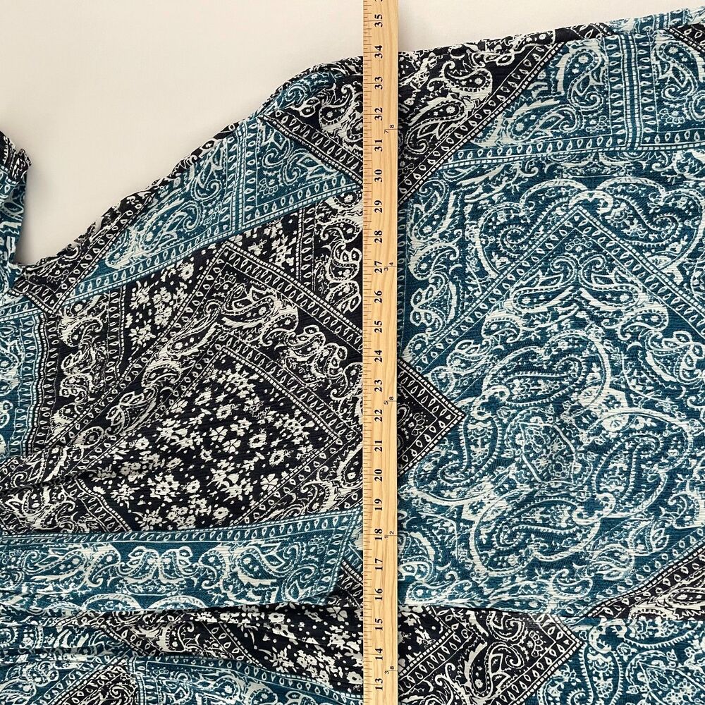 Go Softly Patio Dress Womens 1X Teal Navy Paisley Rayon Zip Front Tassel - Picture 10 of 12